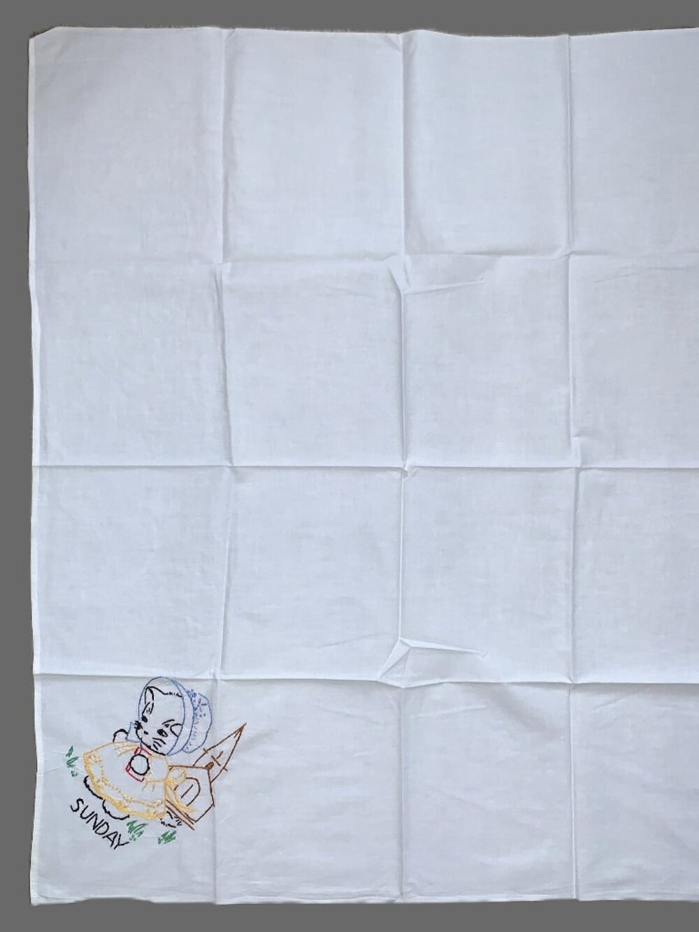 7 Vintage Embroidered Kitten Cat Day-of-Week Tea Towels Anthropomorphic Chores - Picture 12 of 16